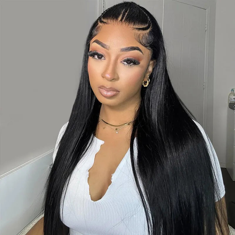 Pre-Braided Flexi-Fit Glueless Straight Wig Pre-Cut 9x6 Lace Bleached Knots