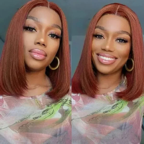 Reddish Brown Straight Bob Wig Glueless 4x6 Lace Closure Wig Easy Install