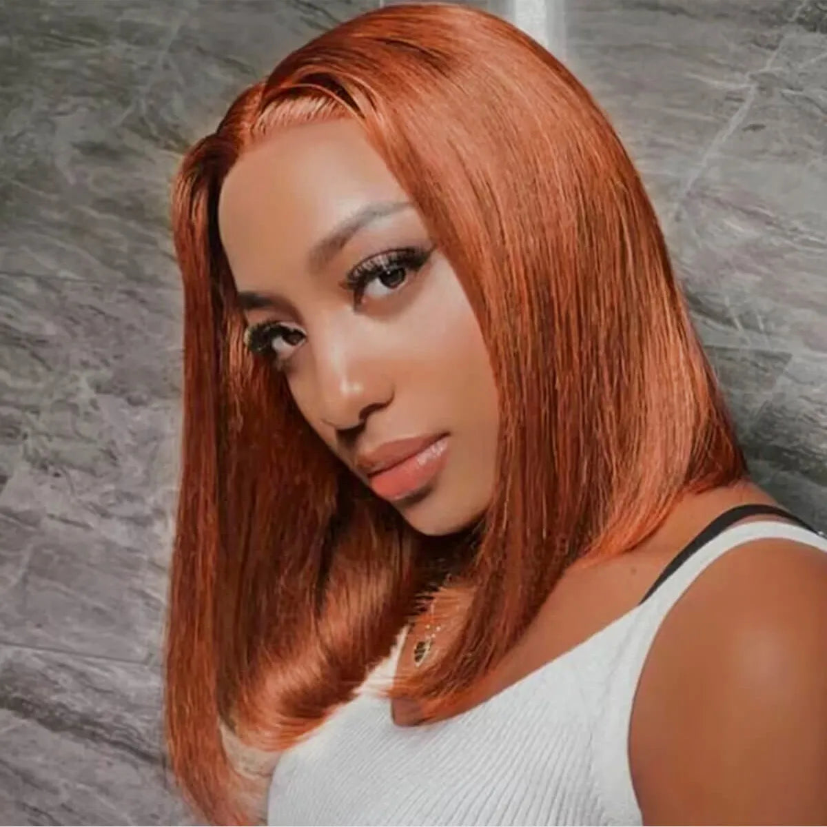 Reddish Brown Straight Bob Wig Glueless 4x6 Lace Closure Wig Easy Install