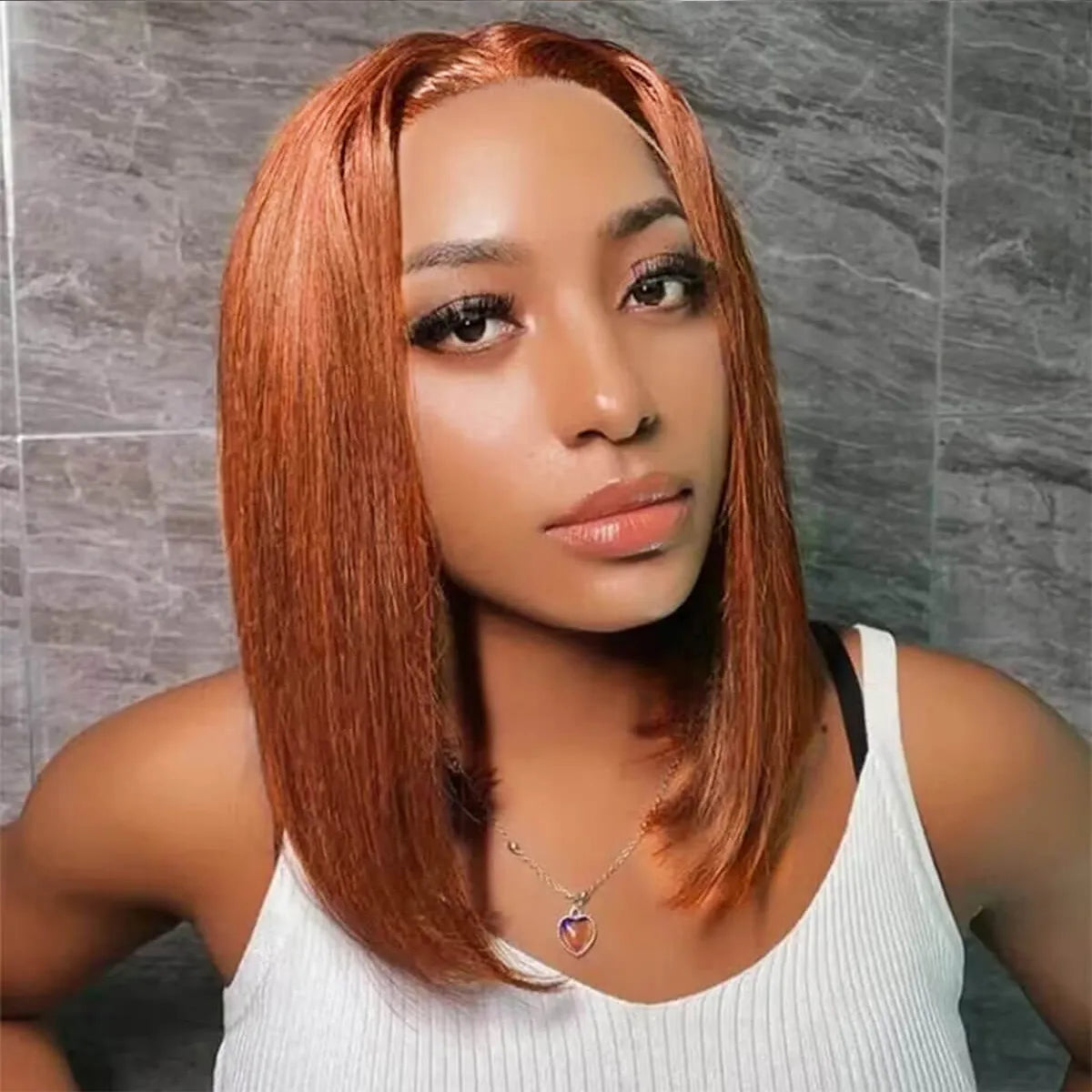 Reddish Brown Straight Bob Wig Glueless 4x6 Lace Closure Wig Easy Install