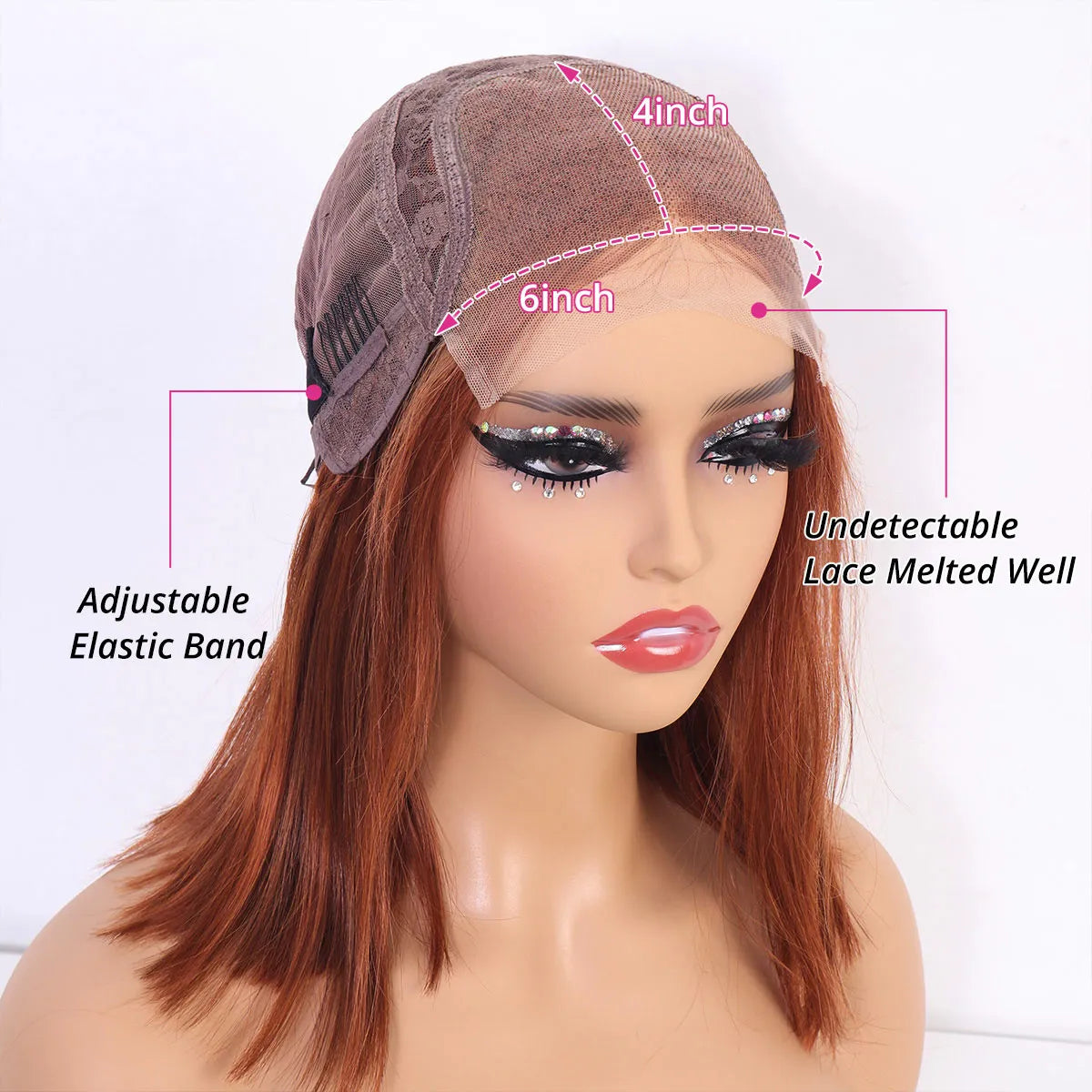 Reddish Brown Straight Bob Wig Glueless 4x6 Lace Closure Wig Easy Install