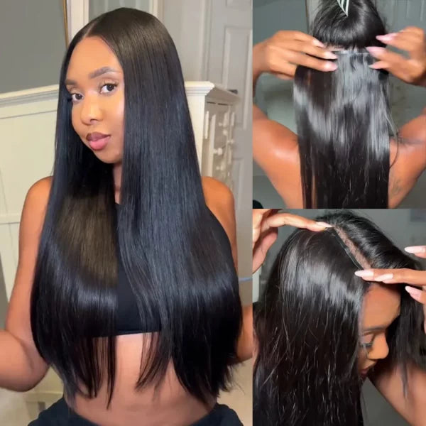 Seamless Clip In Hair Extensions Straight & Yaki Straight Virgin Human Hair 7pcs/pack Natural Black Color