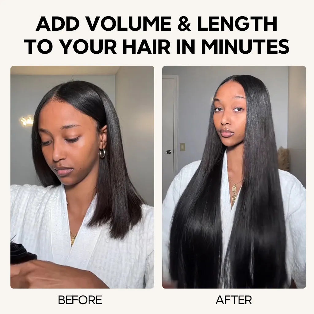 Seamless Clip In Hair Extensions Straight & Yaki Straight Virgin Human Hair 7pcs/pack Natural Black Color