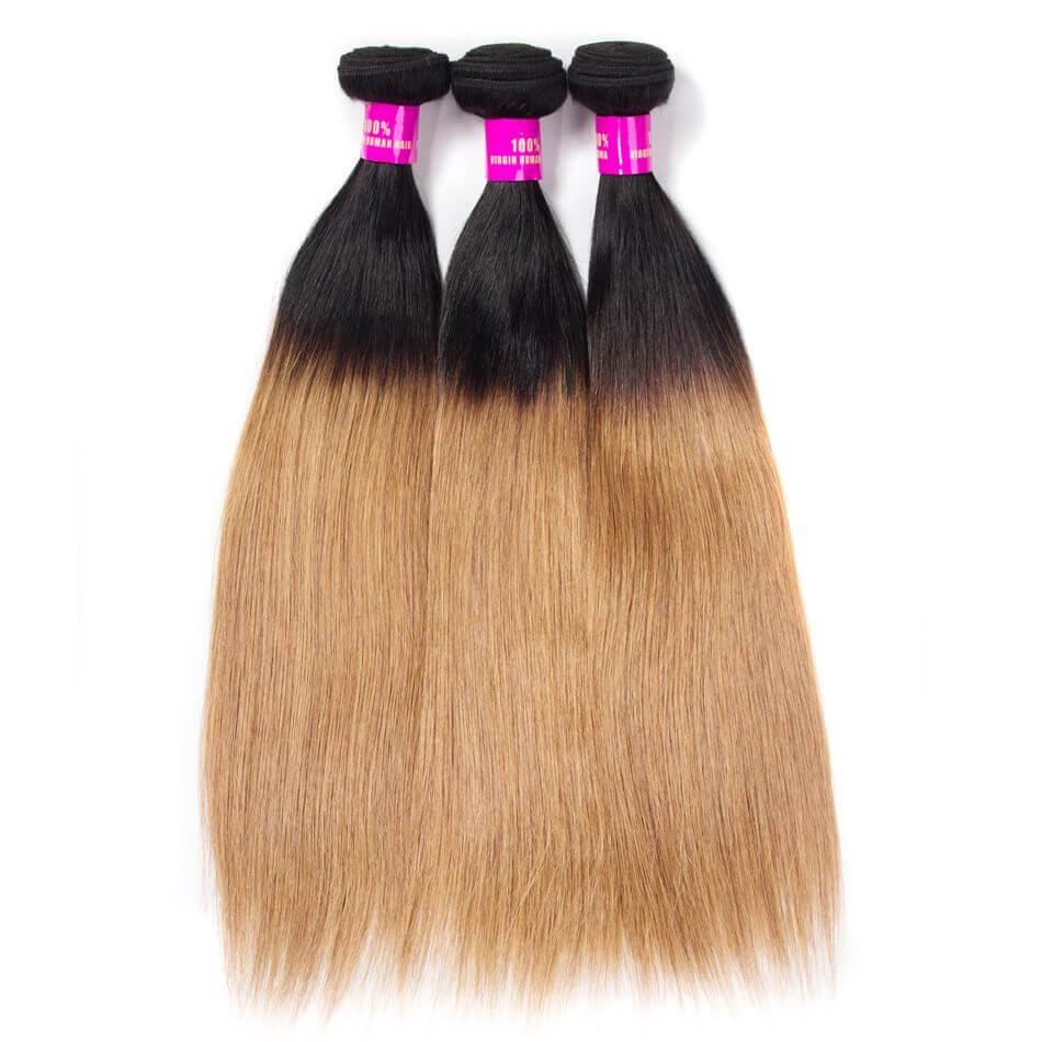 Ombre Hair T1B/27 Brazilian Straight Hair Bundles with Closure