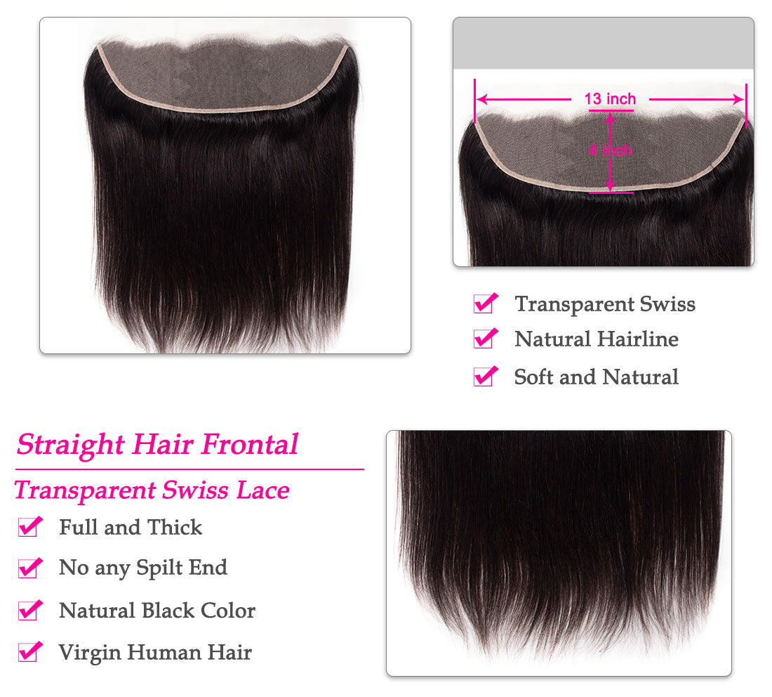 HD Lace Frontal Closure With Brazilian Straight Human Hair Hair Bundles