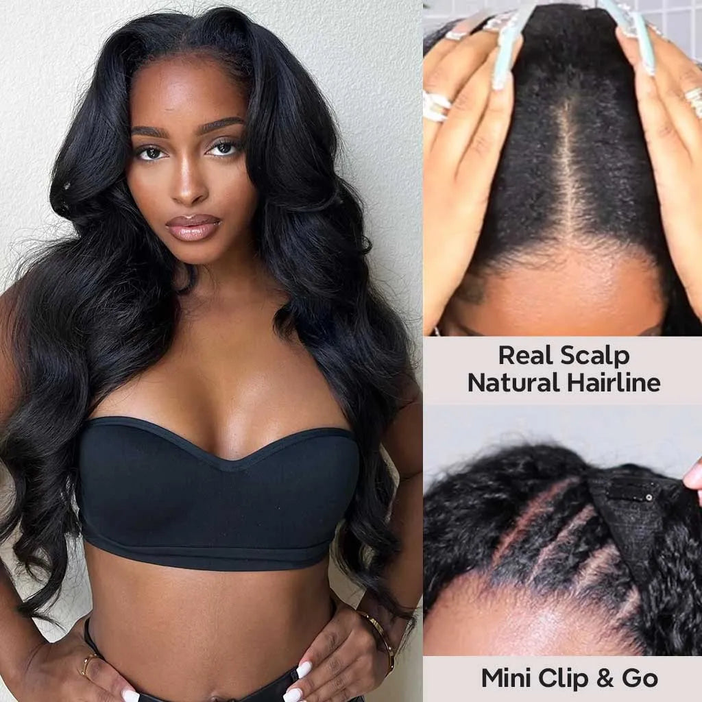 Layered Cut Loose Body Wave U Part Wig Human Hair Wig Clip & Go