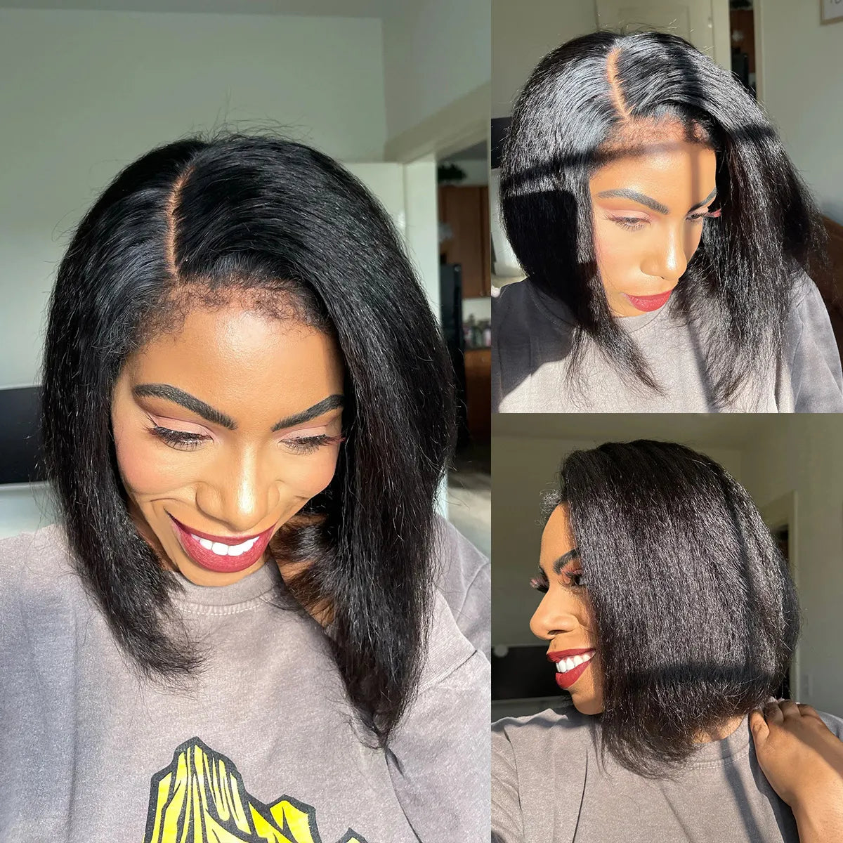 4C Edges Hairline Kinky Straight 6x1.5 Minimalist Pre-Cut Lace Short Bob Wig