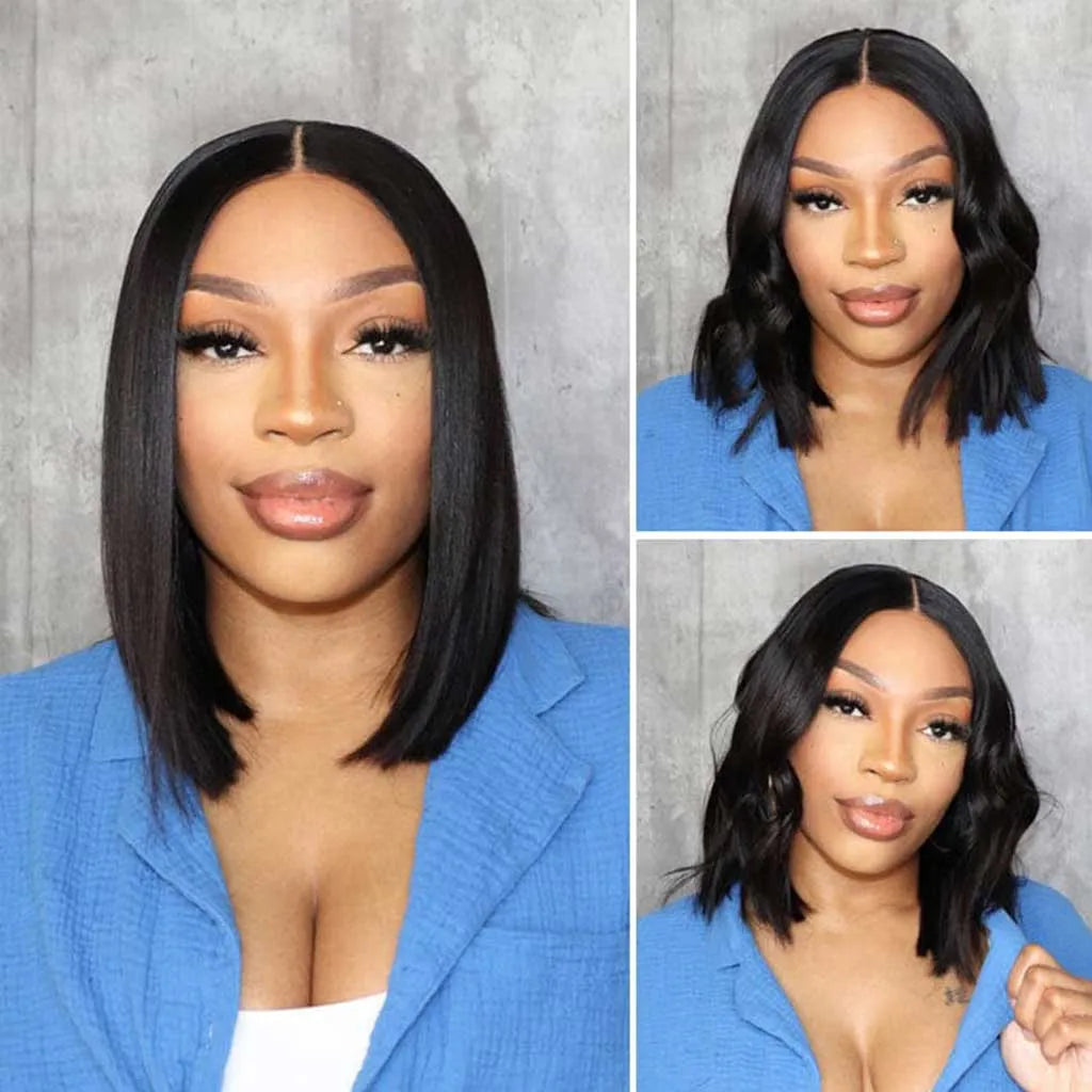 Yaki Straight Glueless Bob Wig 6x5 Pre-Cut HD Lace Bleached Knots Put On & Go