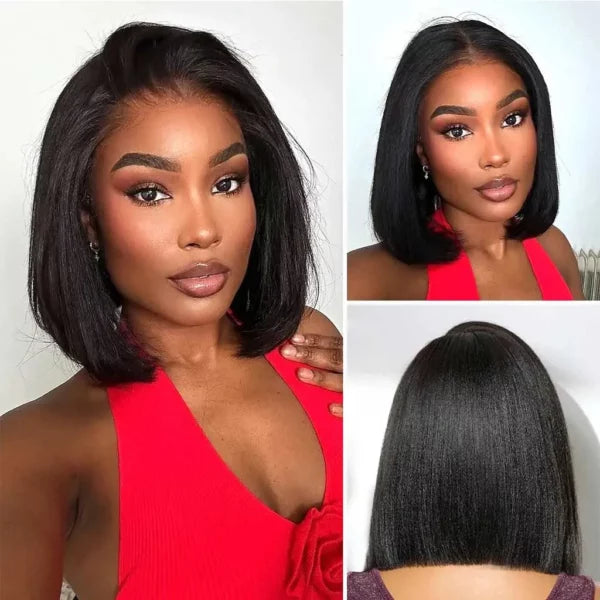 Yaki Straight Glueless Bob Wig 6x5 Pre-Cut HD Lace Bleached Knots Put On & Go