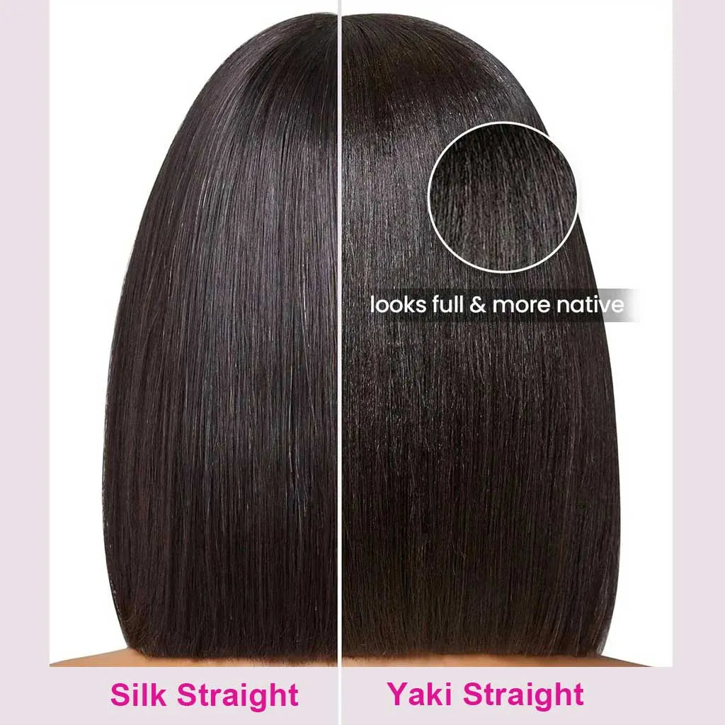 Yaki Straight Glueless Bob Wig 6x5 Pre-Cut HD Lace Bleached Knots Put On & Go