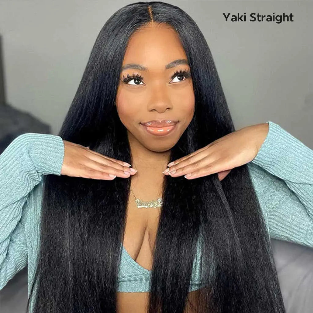Seamless Clip In Hair Extensions Straight & Yaki Straight Virgin Human Hair 7pcs/pack Natural Black Color