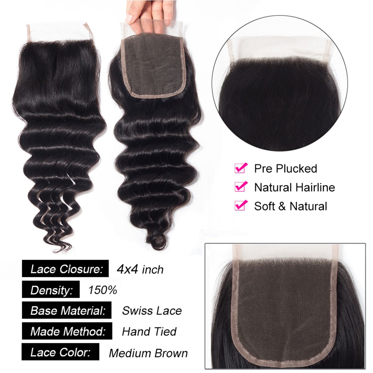 Hair Loose Deep Closure Human Hair Extensions Brazilian Loose Deep Wave Lace Closure