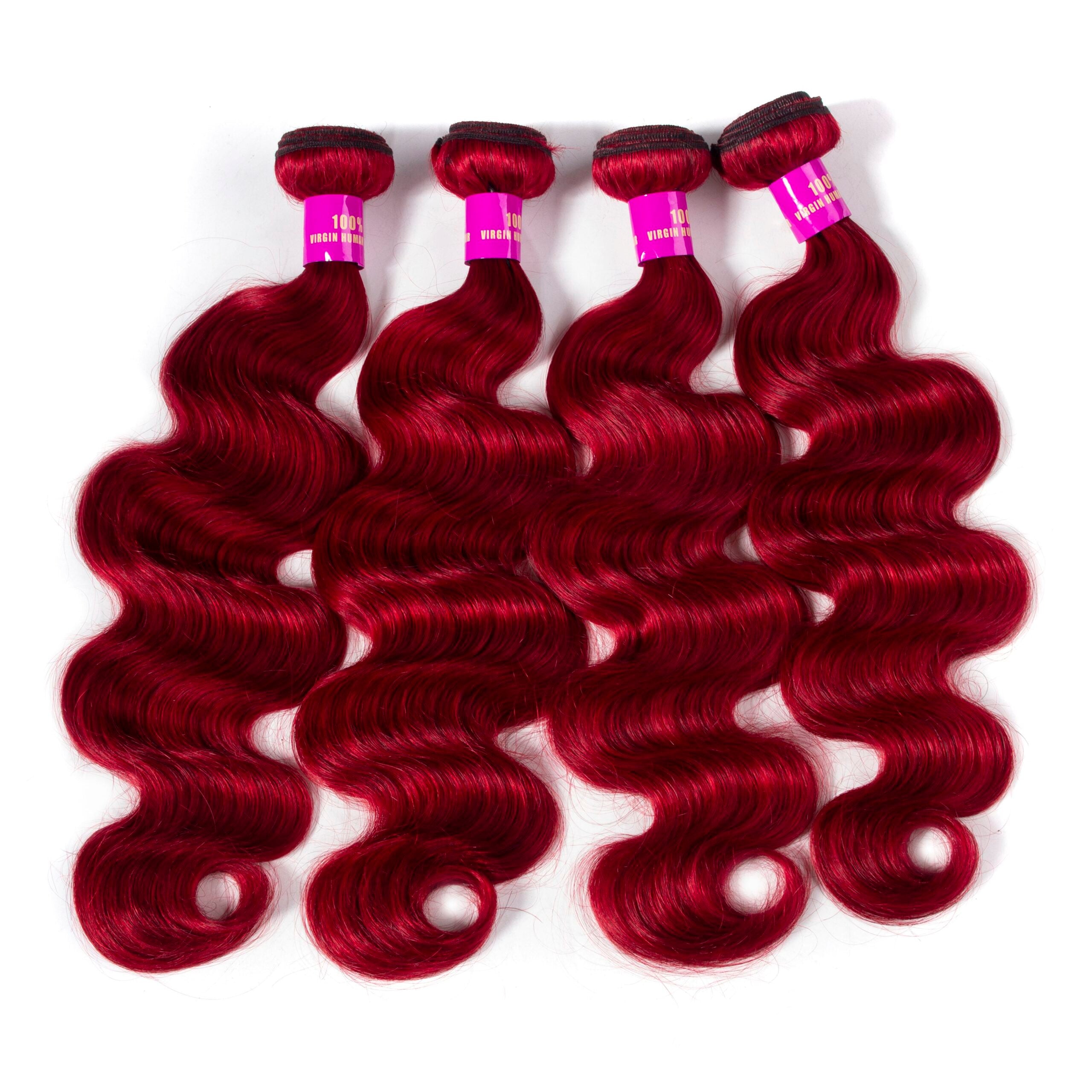 Red Human Hair Brazilian Body Wave 3 Bundles with Closure for Full Head Sale