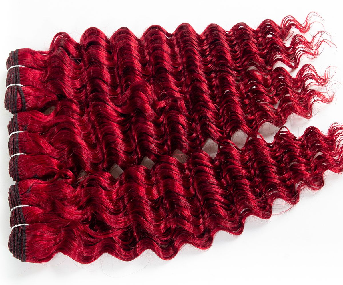 Red Human Hair Bundles Deep Wave Virgin Hair Bundles