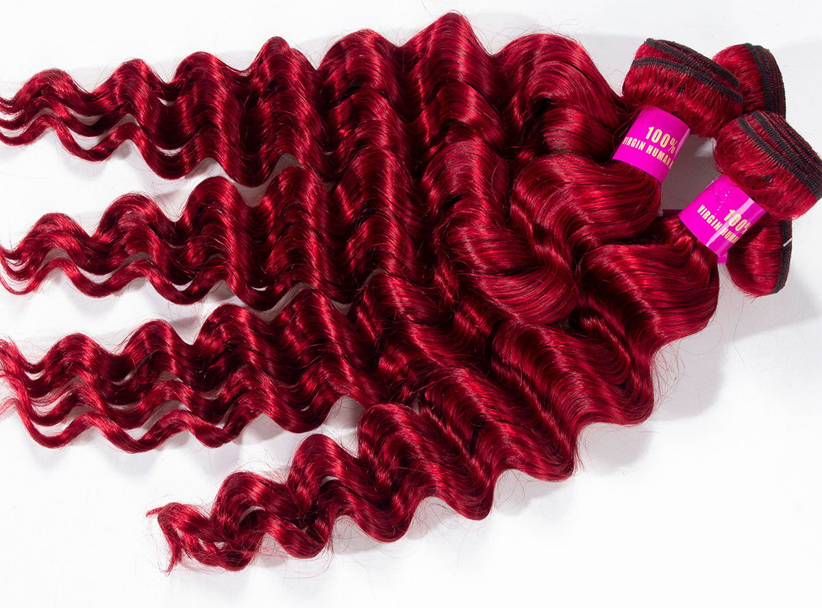 Red Human Hair Bundles Loose Deep Virgin Hair Bundles