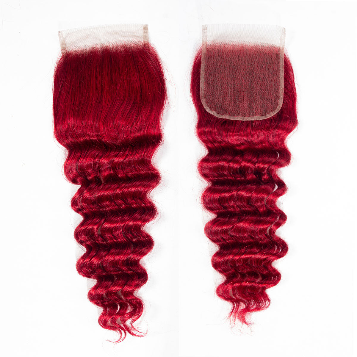 Red Human Hair Brazilian Loose Deep Wave Bundles with Closure