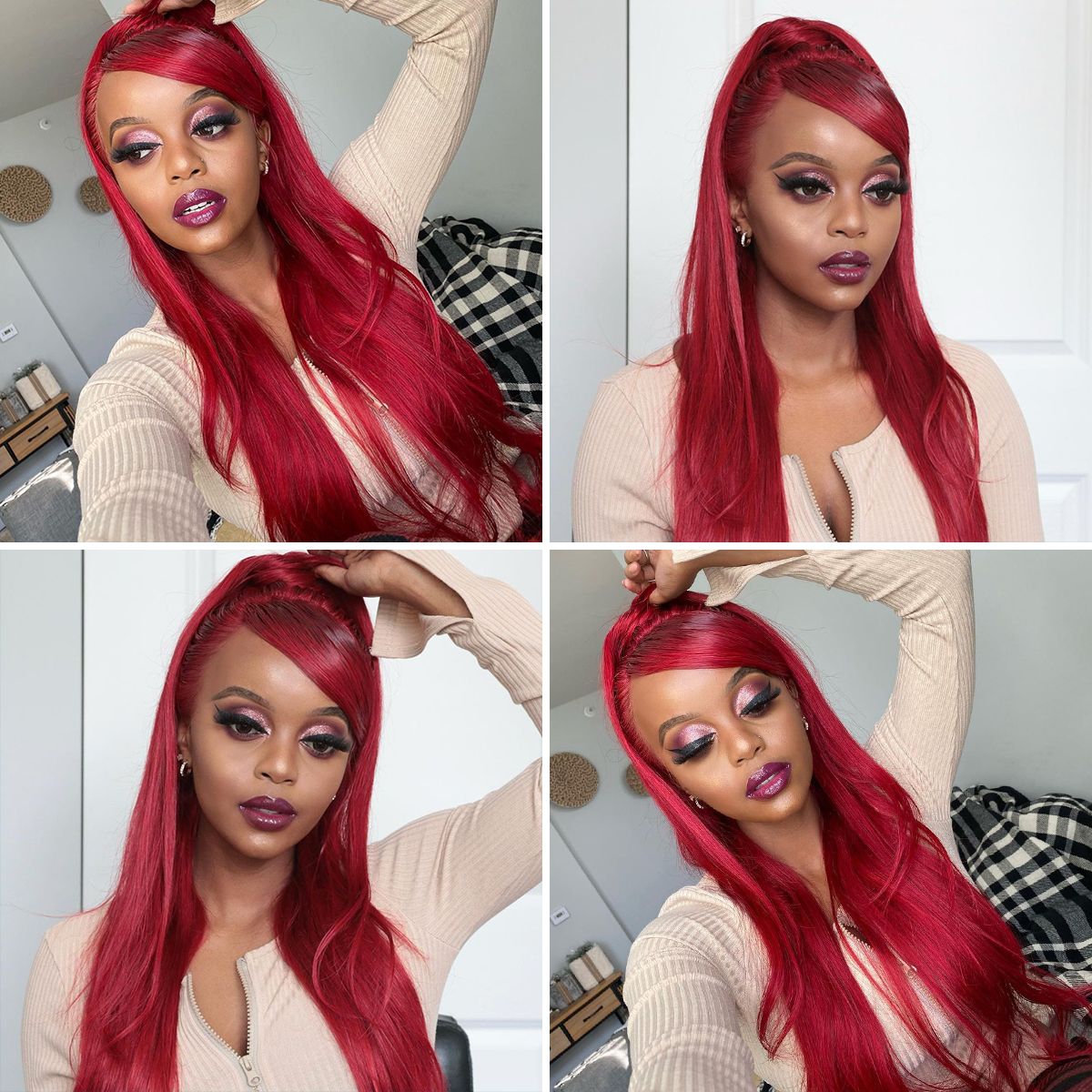 Red Straight HD Lace Front Wig Virgin Human Hair Wigs