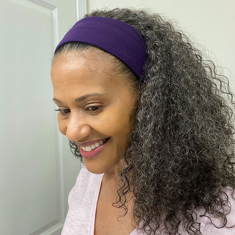 Medium Salt & Pepper Kinky Curly 100% Human Hair Headband Wig For Black Women Dark Sliver Grey