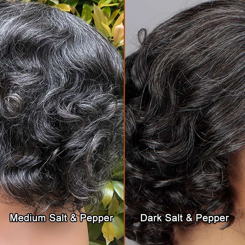 Versatile Salt & Pepper Big Curly Bob | Wear Go Glueless Human Hair Wig for Older Women-#DGW001C