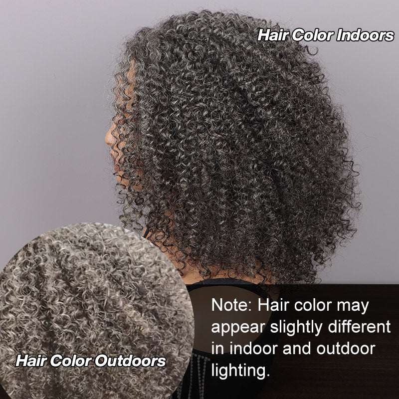 Salt & Pepper Kinky Curly 3 In 1 Half Wig Beginner Friendly Glueless 3/4 Wig 100% Human Hair