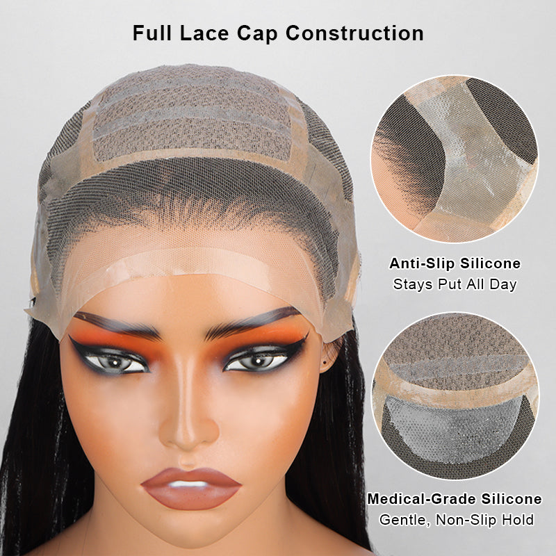 Glueless Medical Wig For Hair Loss Silk Top Full Lace Straight Human Hair Wigs Medium Salt & Pepper Gray Color