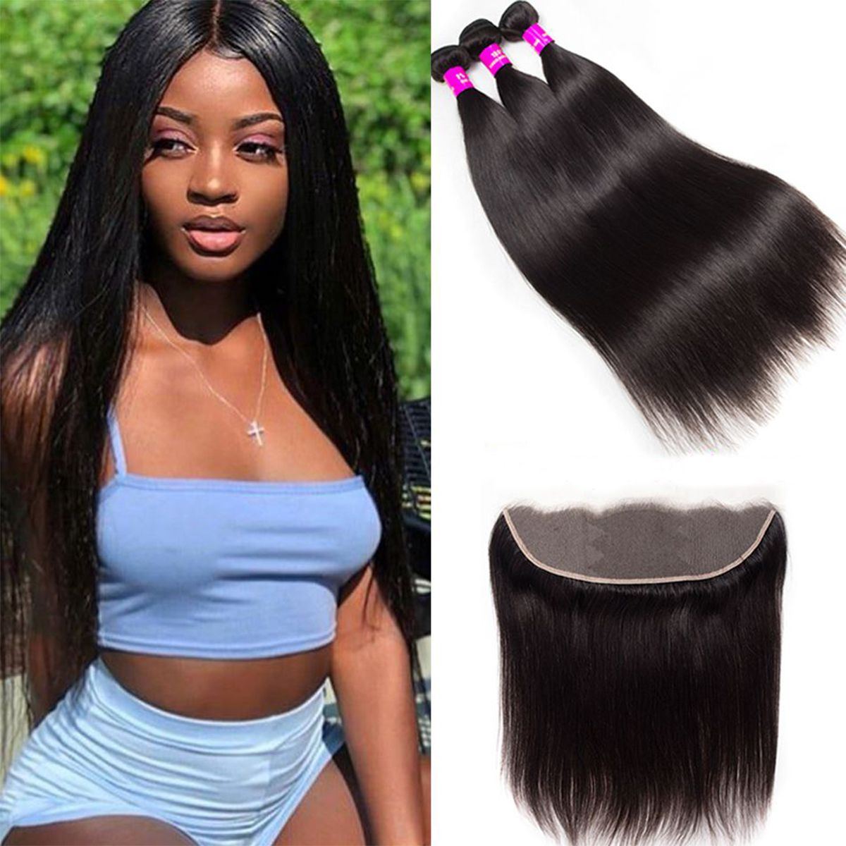 HD Lace Frontal Closure With Brazilian Straight Human Hair Hair Bundles