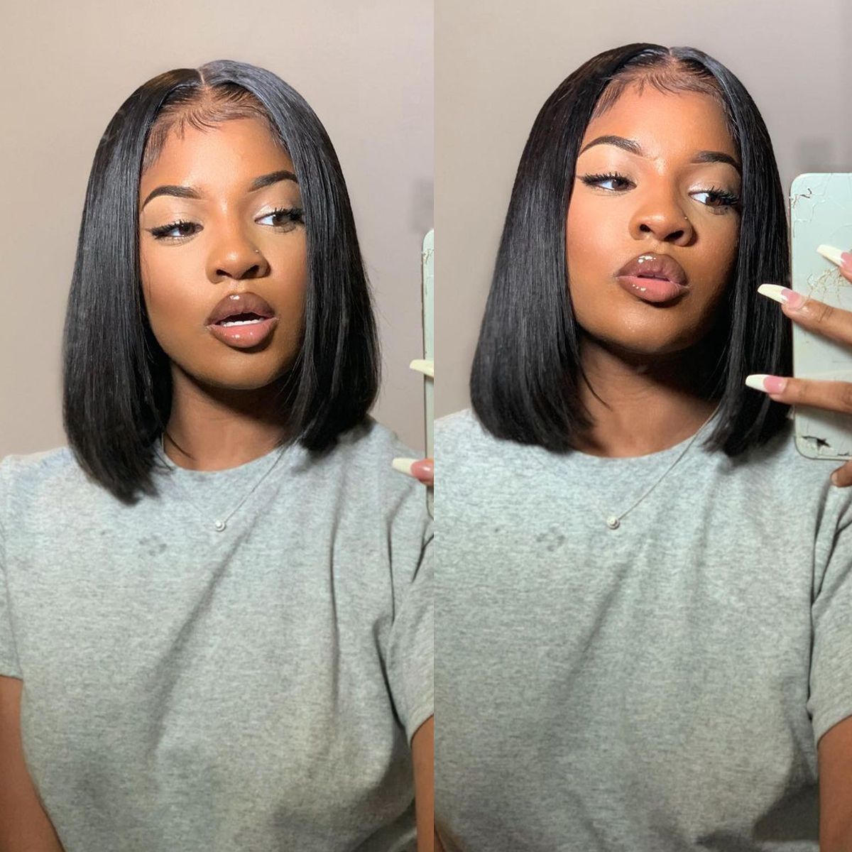 Two Wigs Only $119 | Straight 6x5 HD Lace Bob Wig 10" + Curly Machine Made Bob Wig 12"