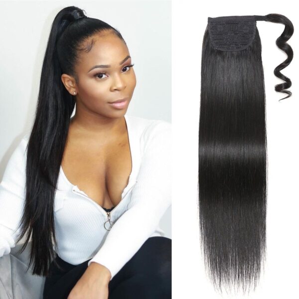 Human Hair Ponytail Extensions Wrap Around Clip in Hair