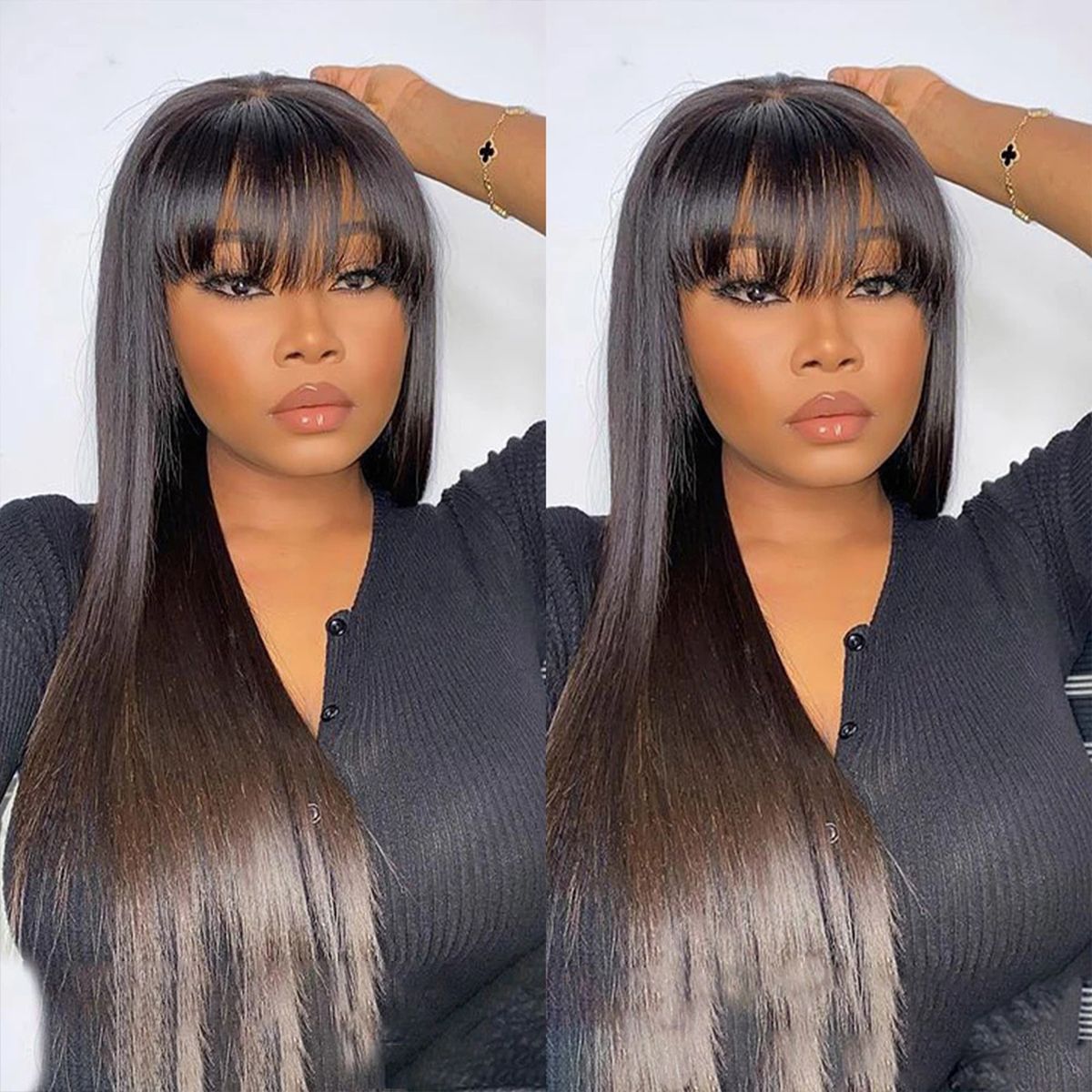 Wear Go Glueless Straight Pre-Cut 5x5 Lace Wigs with Bangs 180%