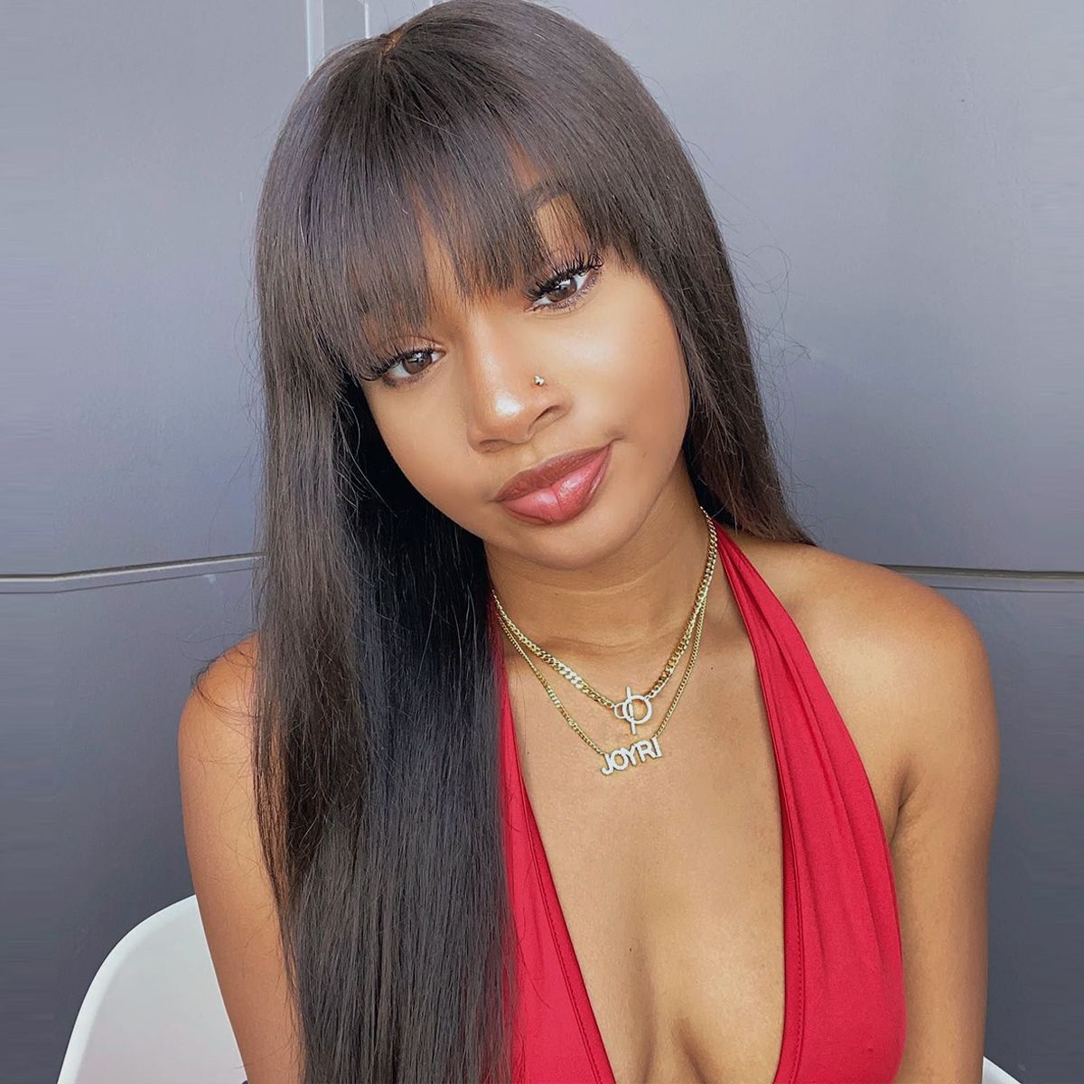 Wear Go Glueless Straight Pre-Cut 5x5 Lace Wigs with Bangs 180%