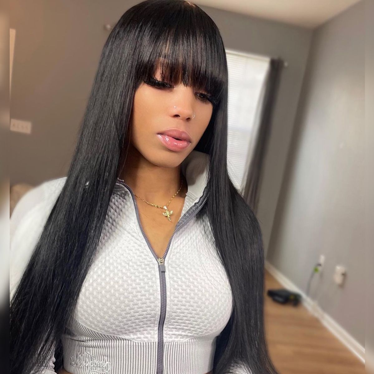 Wear Go Glueless Straight Pre-Cut 5x5 Lace Wigs with Bangs 180%
