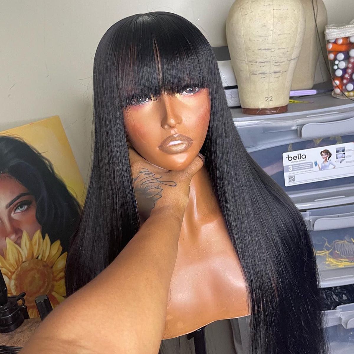 Wear Go Glueless Straight Pre-Cut 5x5 Lace Wigs with Bangs 180%