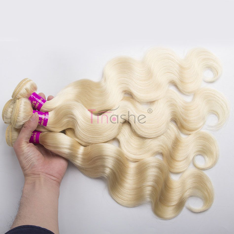 hair Brazilian blonde bundle hair with lace frontal closure color 613 blonde body wave 3 bundles with frontal closure