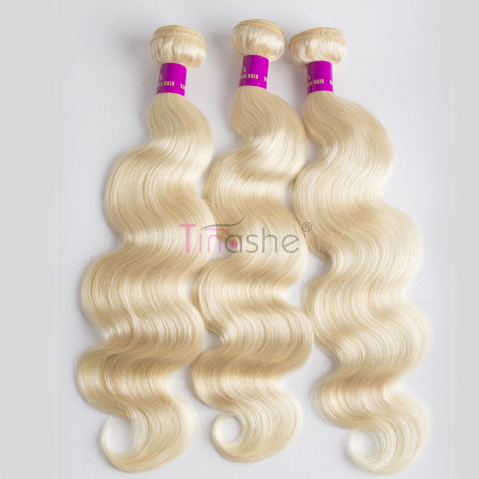 hair Brazilian blonde bundle hair with lace frontal closure color 613 blonde body wave 3 bundles with frontal closure