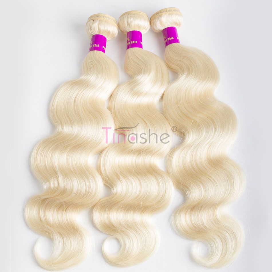 hair Brazilian blonde bundle hair with lace frontal closure color 613 blonde body wave 3 bundles with frontal closure