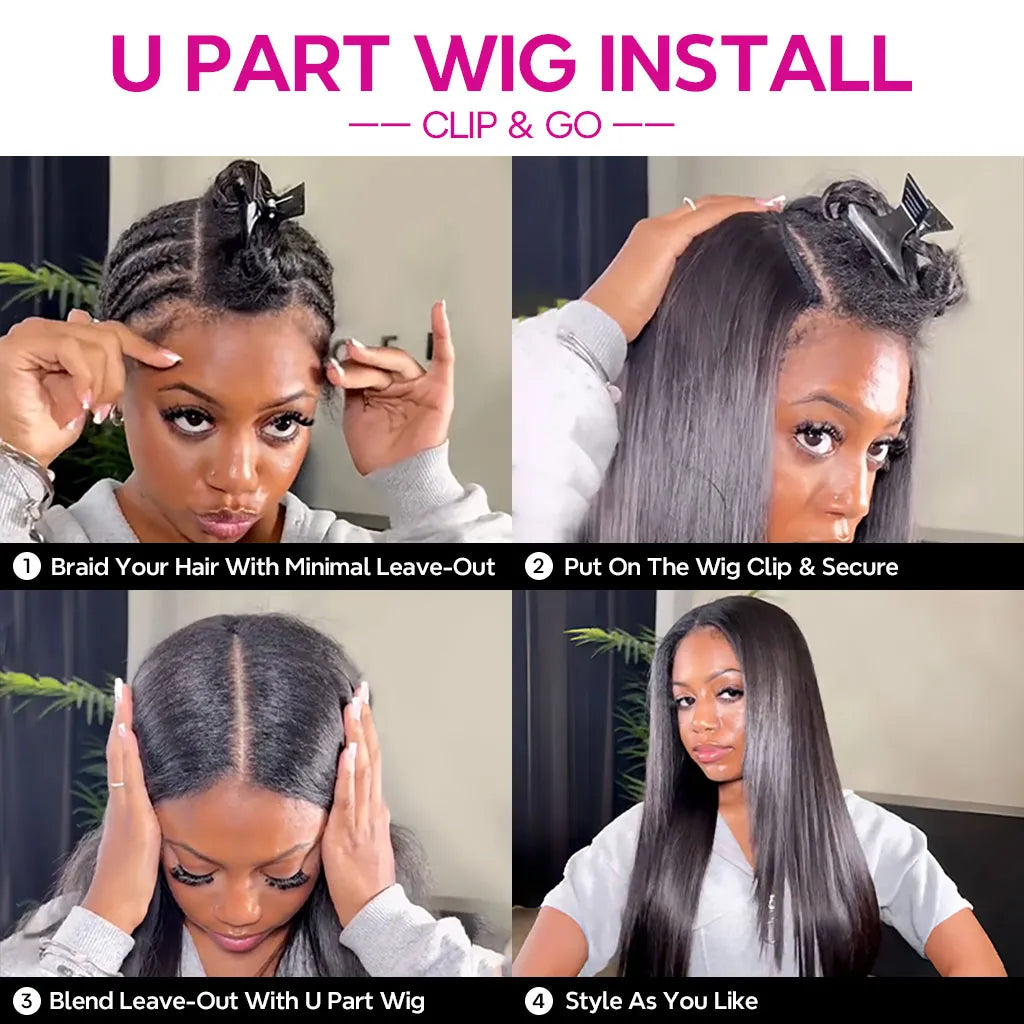 Straight U Part Wigs Human Hair Wigs Scalp Look 180%