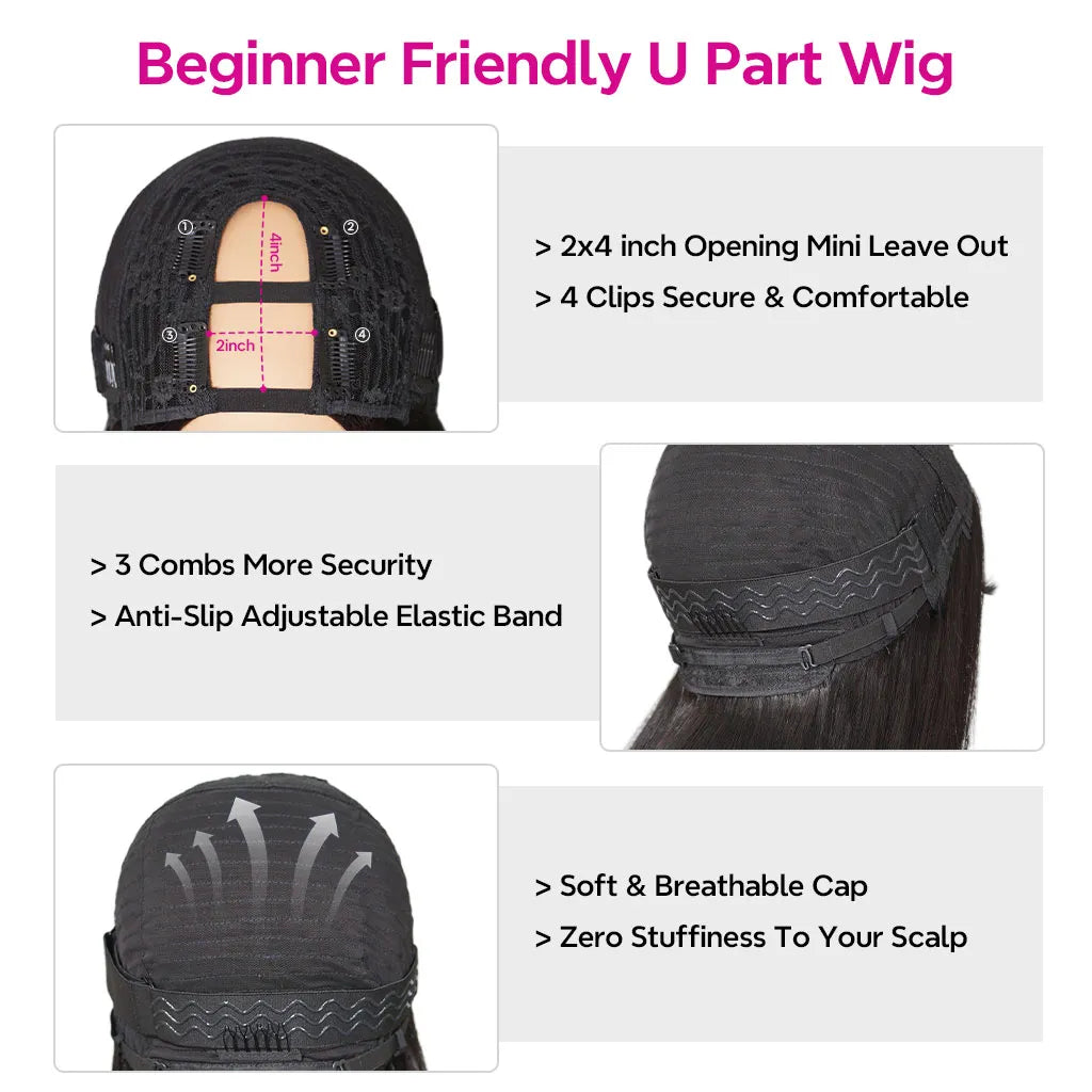 Straight U Part Wigs Human Hair Wigs Scalp Look 180%