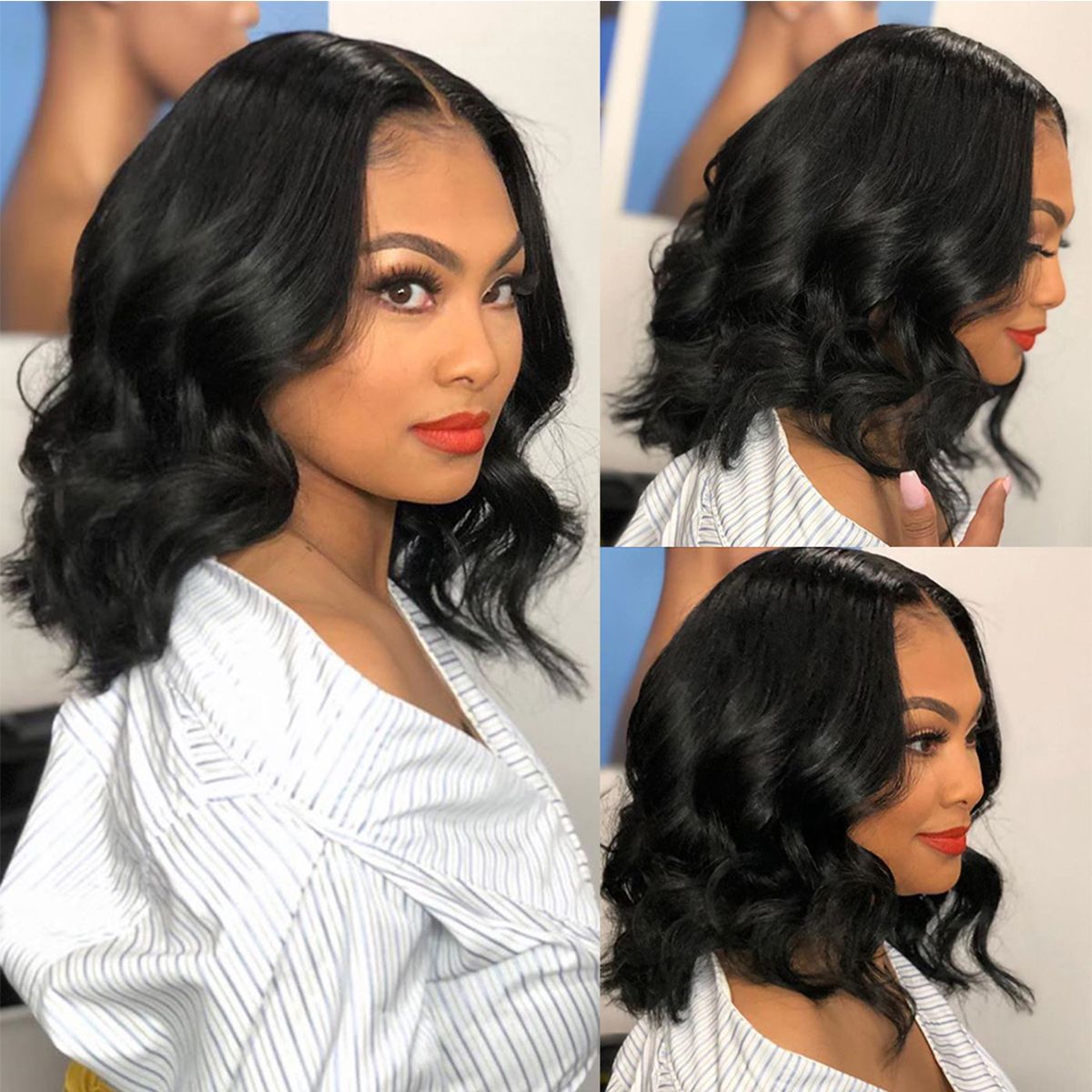 Short Wavy Wave Glueless 6x5 13x4 Lace Front Wigs Bob Wig