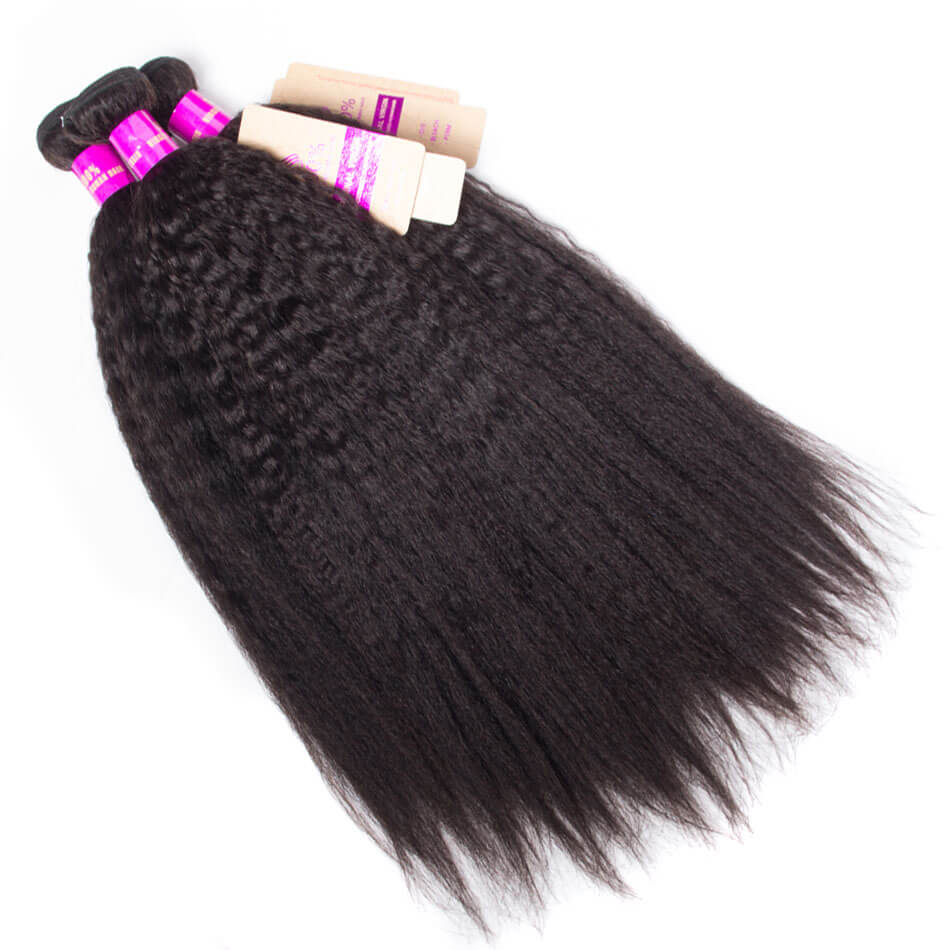 Brazilian Kinky Straight Virgin Hair 3 Bundles with Lace Closure