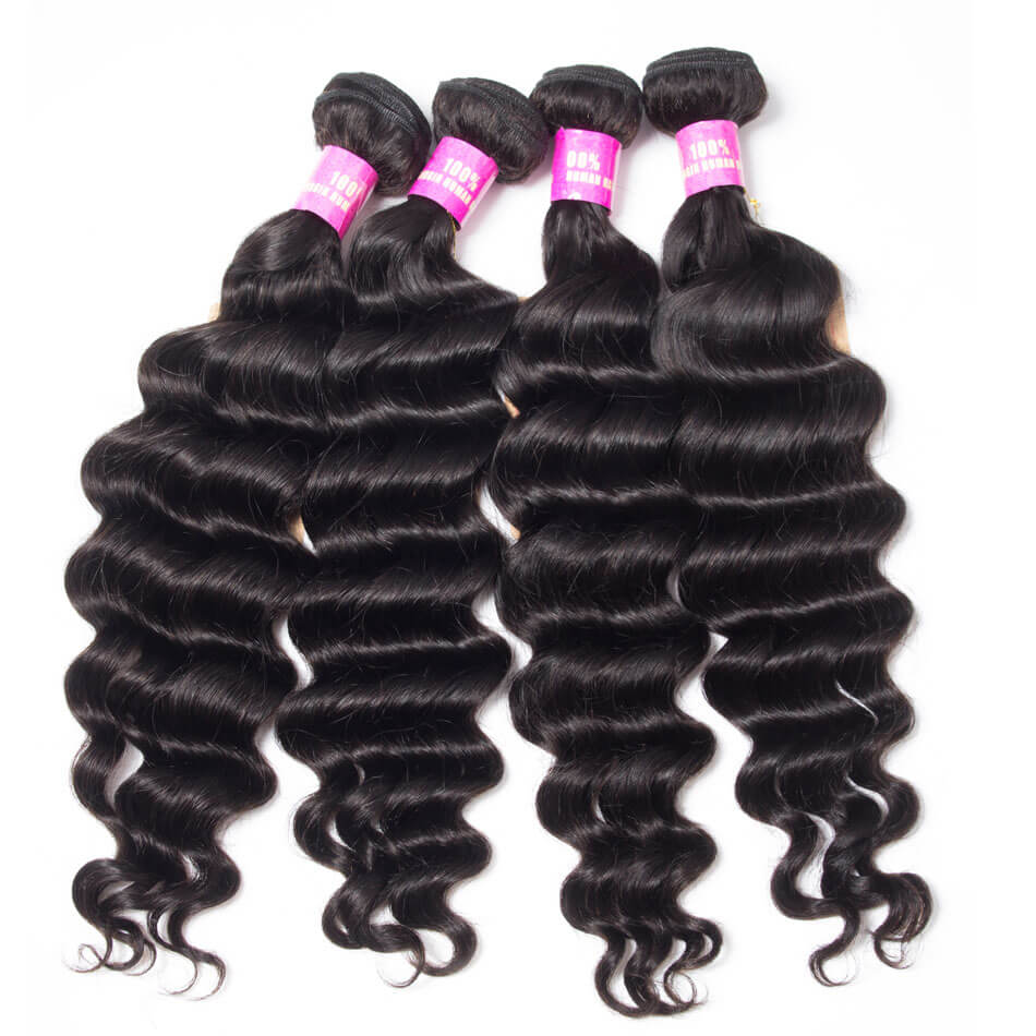 Loose Deep Curly Hair 4 Bundles Brazilian Hair Weave Bundles Wavy Hair 100% Virgin Human Hair Extension
