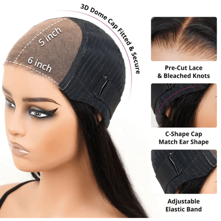 Curlymuse Loose Wave Short Bob Wig Wear Go Pre-Bleached Knots Glueless Pre-Cut 6x5 Lace Wig
