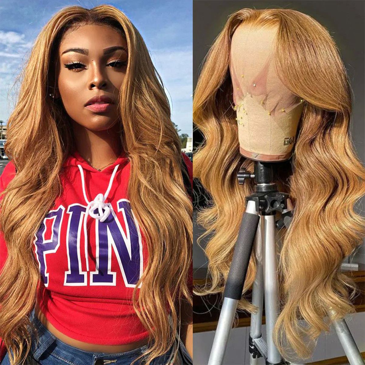 #27 Honey Blonde Body Wave Wig 6x5 13x4 HD Lace Front Wig 180% Human Hair Wig