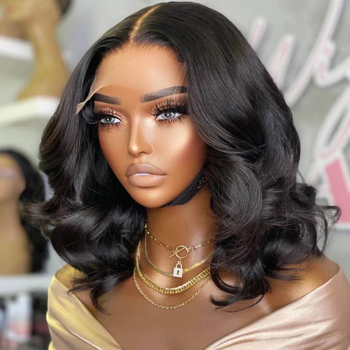 Curlymuse Loose Wave Short Bob Wig Wear Go Pre-Bleached Knots Glueless Pre-Cut 6x5 Lace Wig