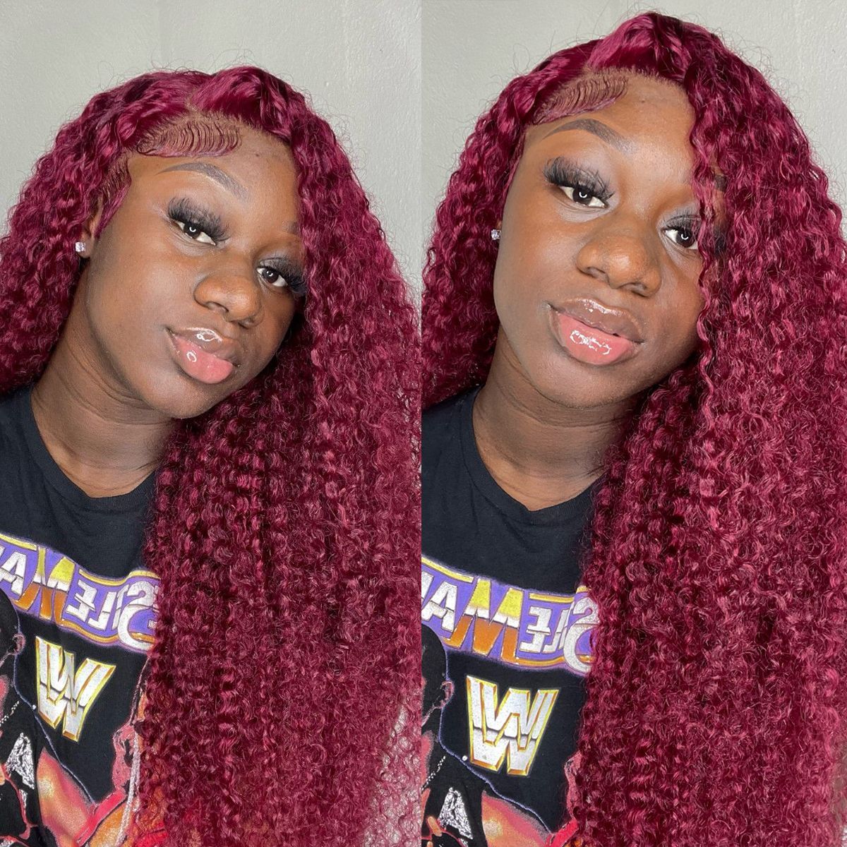 99J Burgundy Red Curly Wave 6x5 13x4 Undetectable HD Lace Front Wig