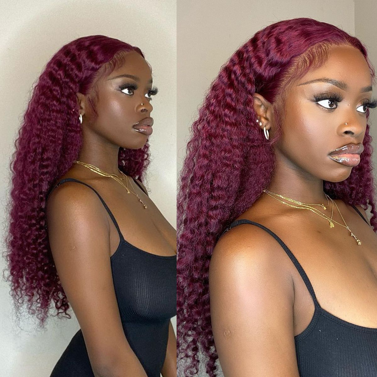 99J Burgundy Red Curly Wave 6x5 13x4 Undetectable HD Lace Front Wig