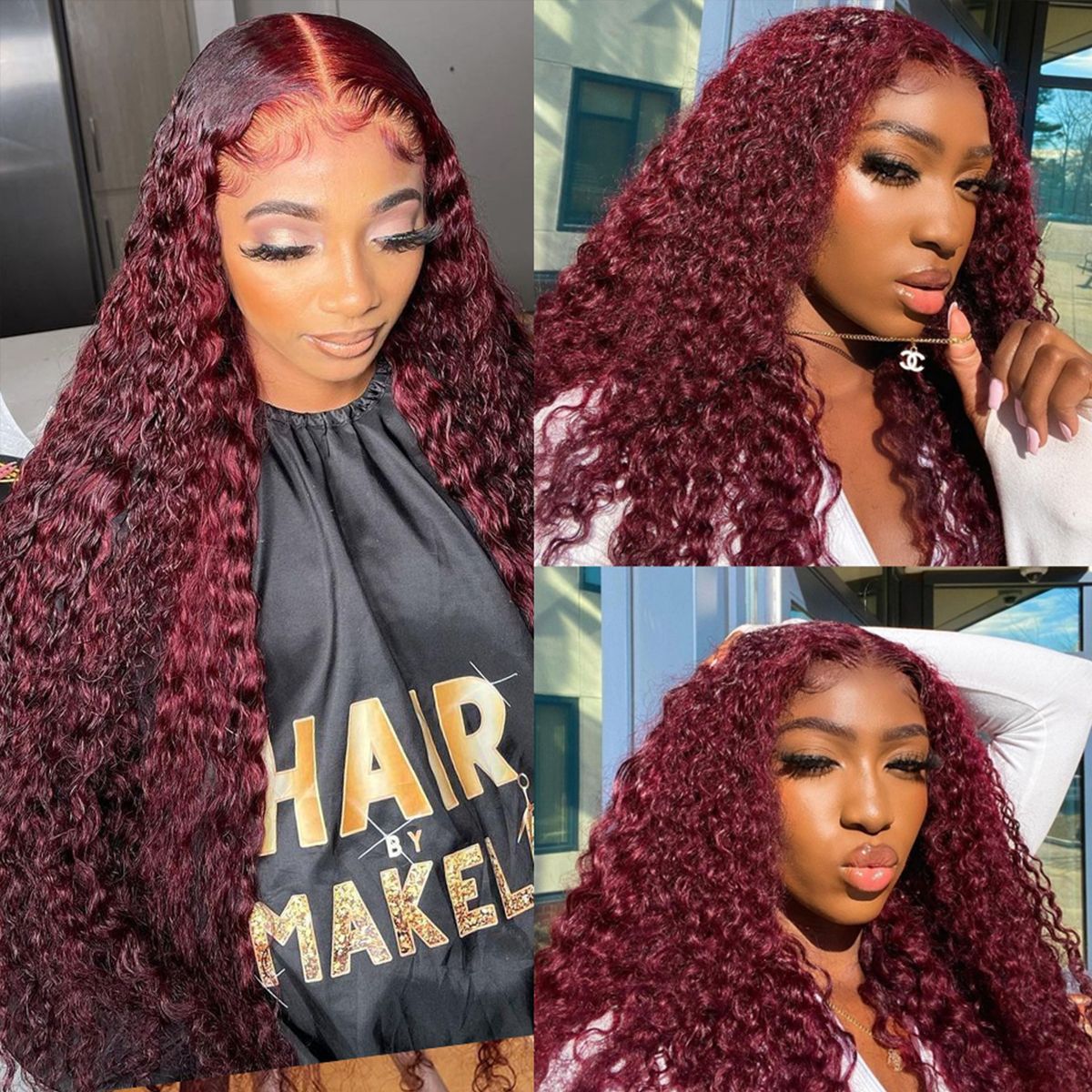 99J Burgundy Red Curly Wave 6x5 13x4 Undetectable HD Lace Front Wig