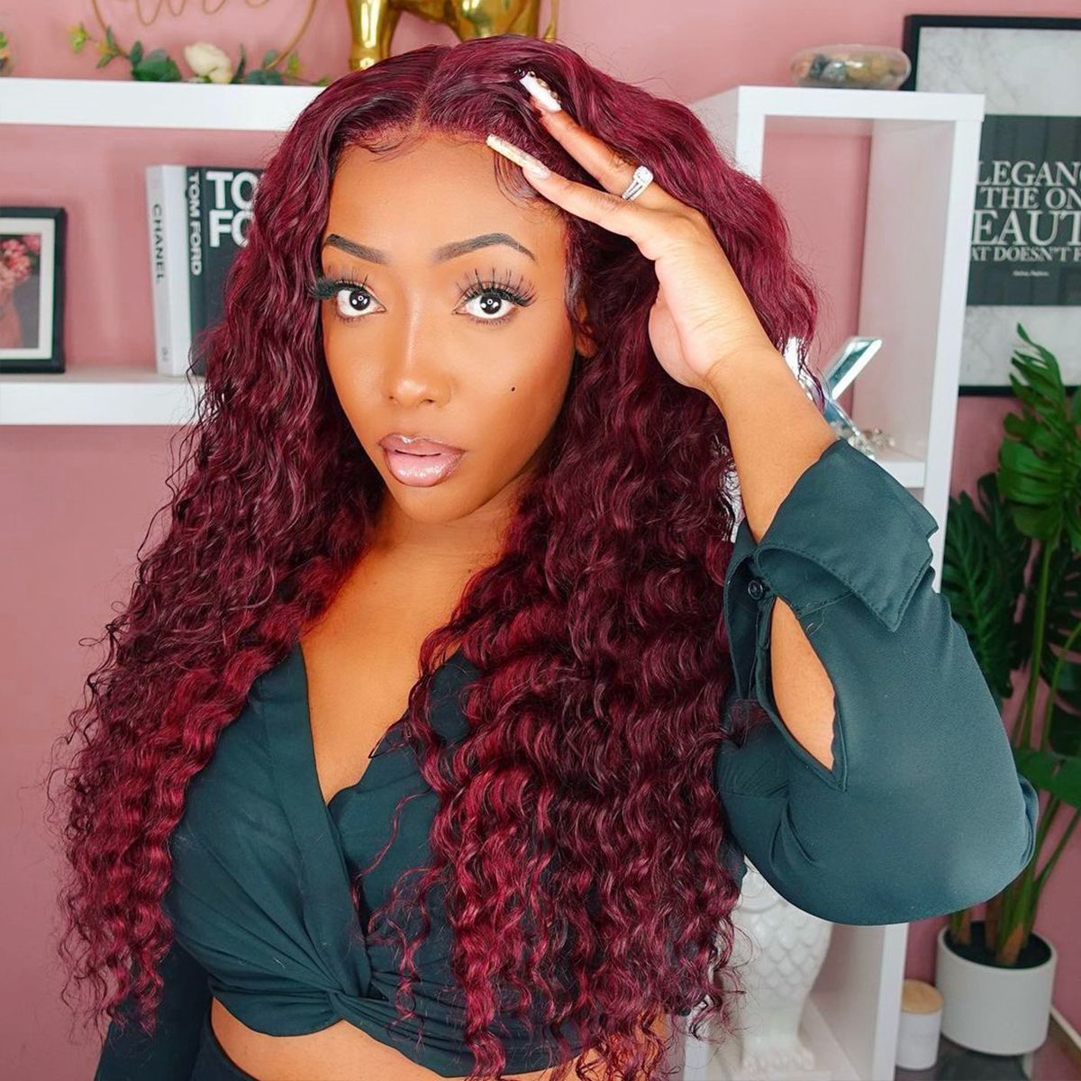 99J Burgundy Red Deep Wave 6x5 13x4 Lace Front Wig High 180% Density