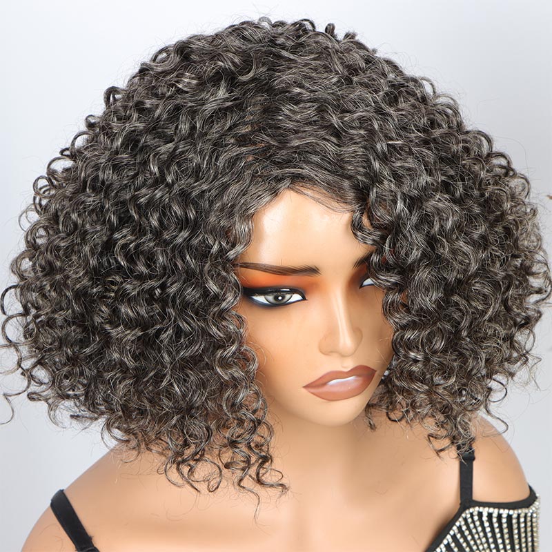 Beginner Friendly Medium Salt And Pepper Bob Curly Wig Human Hair Wear And Go Glueless Wig