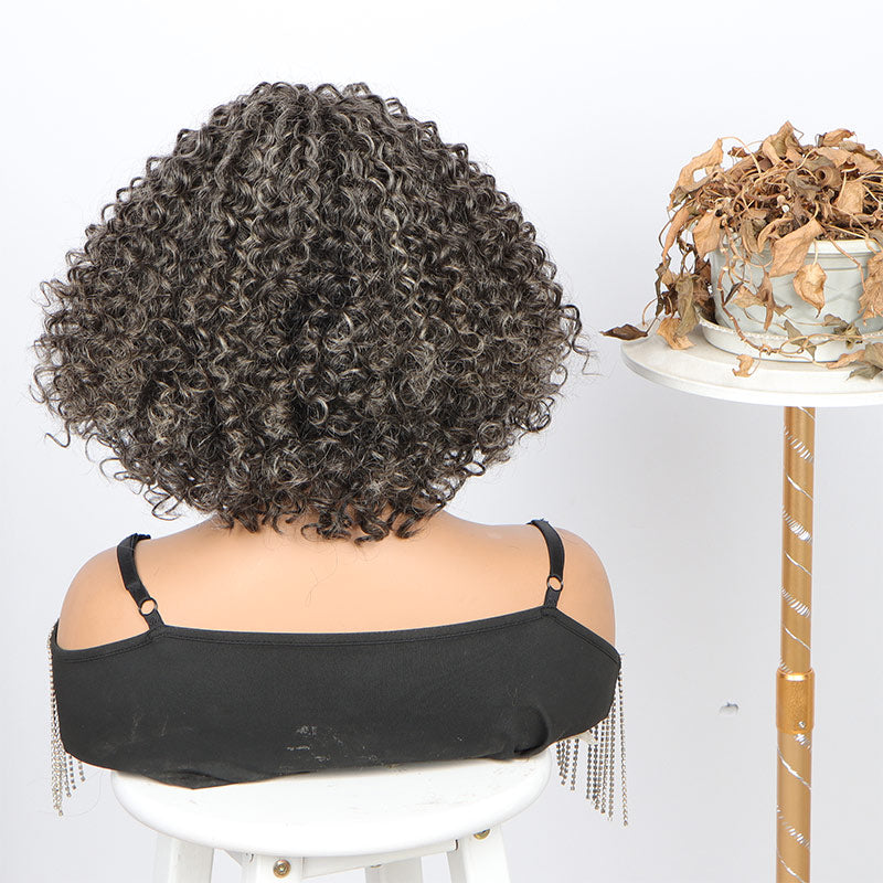 Beginner Friendly Medium Salt And Pepper Bob Curly Wig Human Hair Wear And Go Glueless Wig