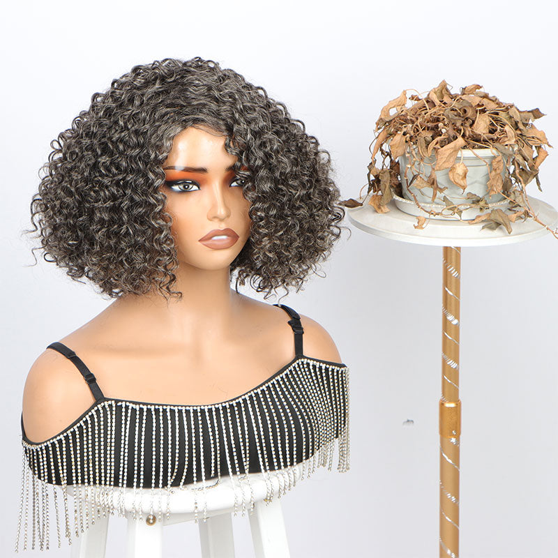 Beginner Friendly Medium Salt And Pepper Bob Curly Wig Human Hair Wear And Go Glueless Wig